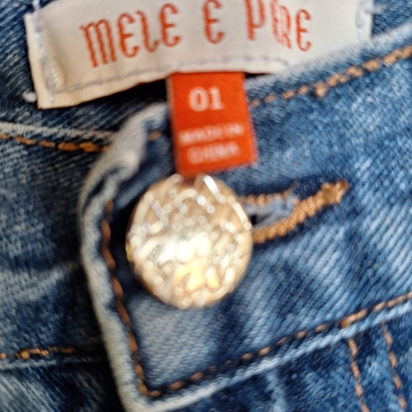 Mele N Pele Jeans Junior SZ01 Back Seam Spliit Hem 5 Pocket Style Zip Good Shape - Picture 2 of 9